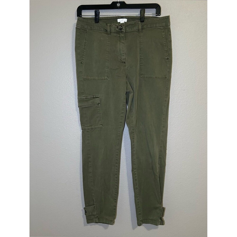 J. Jill Olive Green Tapered Ankle Tabs Utility Cargo Pants Women’s Size 10
